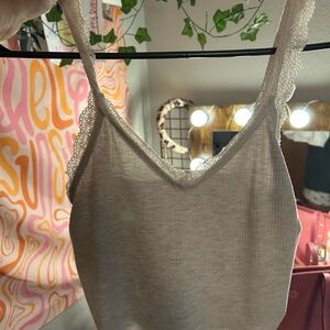 American Eagle Lace Trim Tank Top in Beige